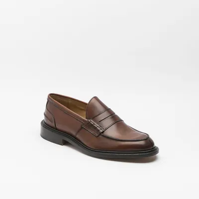 Tricker's James Chestnut Burnished Calf Penny Loafer In Marrone