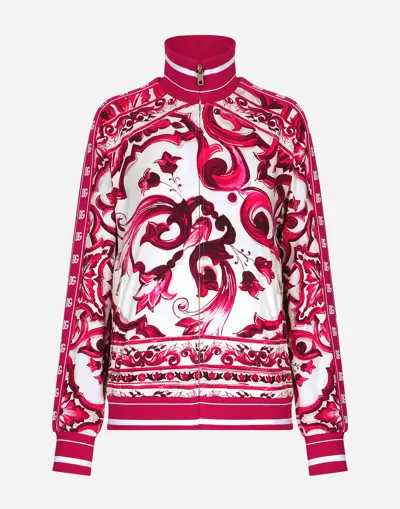 Dolce & Gabbana Zip-up Cady Sweatshirt With Majolica Print