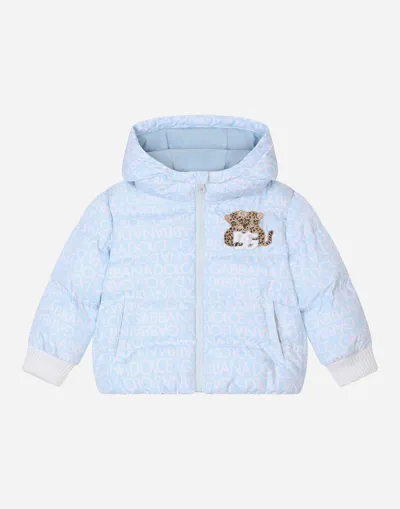 Dolce & Gabbana Babies' Logo-patch Zipped Padded Coat In Blue