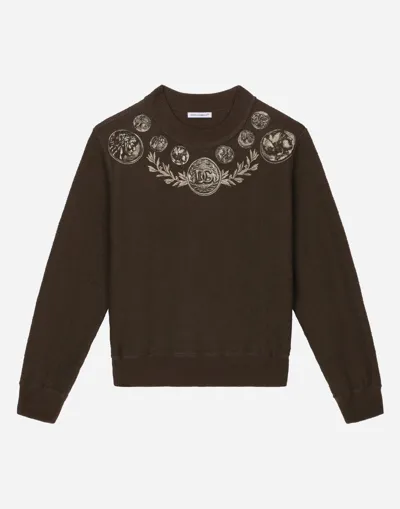 Dolce & Gabbana Round-neck Jersey Sweatshirt With Coin Print