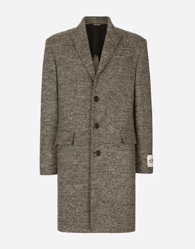 Dolce & Gabbana Single-breasted Melange Diagonal-weave Wool Coat