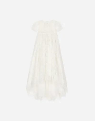 Dolce & Gabbana Babies' Empire-line Ramage Chantilly Lace Christening Dress With Short Sleeves