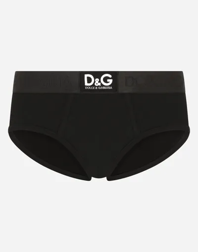 Dolce & Gabbana Two-way Stretch Cotton Brando Briefs With Dg Patch