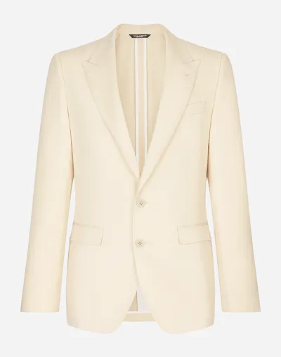 Dolce & Gabbana Neutral Single-breasted Silk Blazer In White