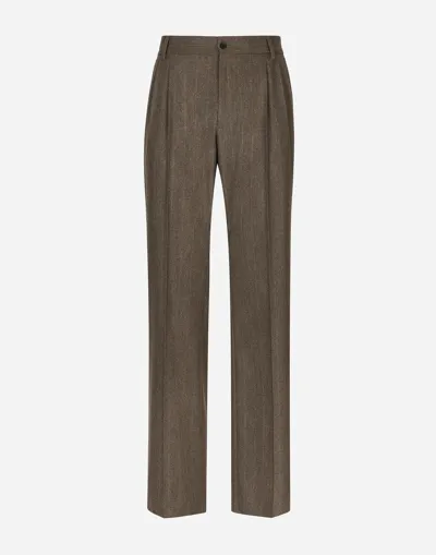 Dolce & Gabbana Pinstripe Flannel Straight-leg Pants