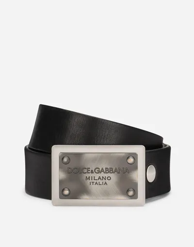 Dolce & Gabbana Logo-buckle Leather Belt In Black