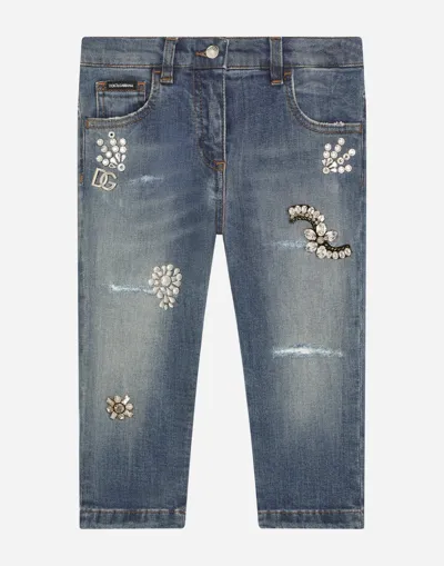 Dolce & Gabbana Stretch Denim Jeans With Bejeweled Embellishment