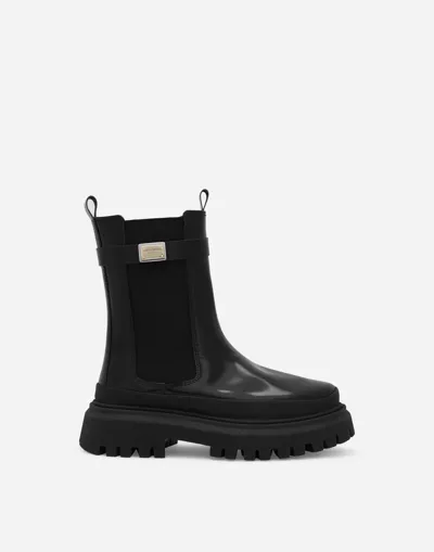 Dolce & Gabbana Calfskin Boots With Logo Tag