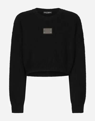 Dolce & Gabbana Wool And Cashmere Round-neck Sweater With Logo Tag In Black