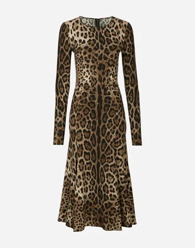 Dolce & Gabbana Leopard-print Calf-length Cady Dress In Hy13m