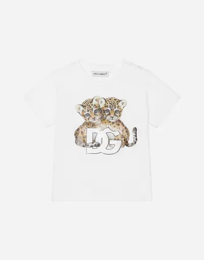 Dolce & Gabbana Babies' Short-sleeved Jersey T-shirt With Print In White