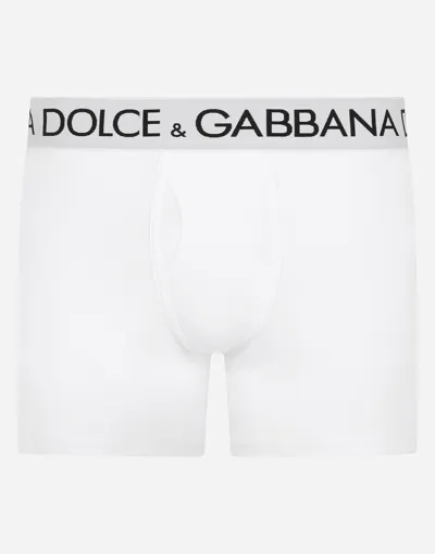 Dolce & Gabbana Two-way-stretch Cotton Jersey Long-leg Boxers In White