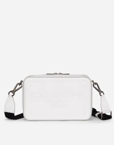 Dolce & Gabbana Calfskin Crossbody Bag With Raised Logo In Black