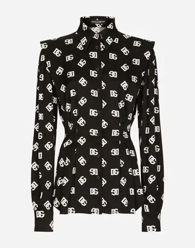 Dolce & Gabbana Long Sleeve Blouse In Dg Bianco & Nero