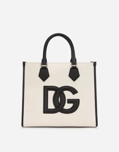 Dolce & Gabbana Canvas Shopper With Calfskin Nappa Details In Yellow