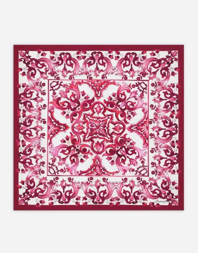 Dolce & Gabbana Majolica Print Silk Scarf In White