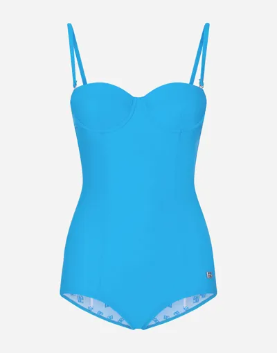 Dolce & Gabbana Dg-logo One-piece Swimsuit In Light_turquoise