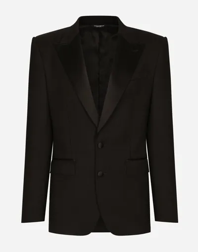 Dolce & Gabbana Single-breasted Stretch Wool Sicilia-fit Tuxedo Jacket In Black