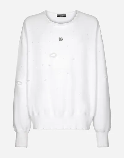 Dolce & Gabbana Destroyed Jersey Round-neck Sweatshirt With Dg Logo