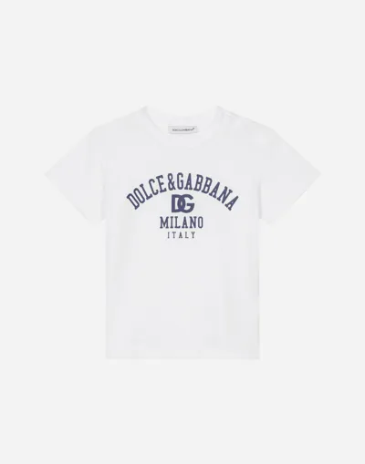 Dolce & Gabbana Babies' Jersey T-shirt With Logo Print In White