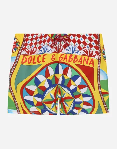 Dolce & Gabbana Babies' Nylon Swim Trunks With Carretto Print