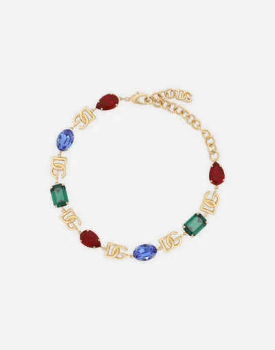 Dolce & Gabbana Choker With Dg Logo And Multi-colored Crystals