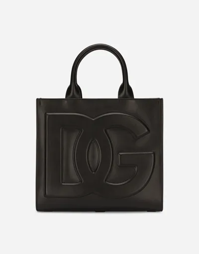 Dolce & Gabbana Small Calfskin Dg Daily Shopper In Black