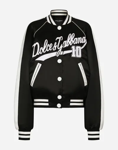 Dolce & Gabbana Satin Varsity Bomber Jacket With Dolce&gabbana Embroidery