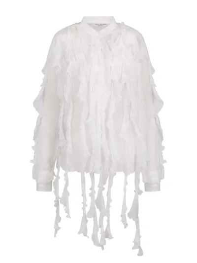 Ermanno Scervino Ruffled Sheer Silk Shirt In White