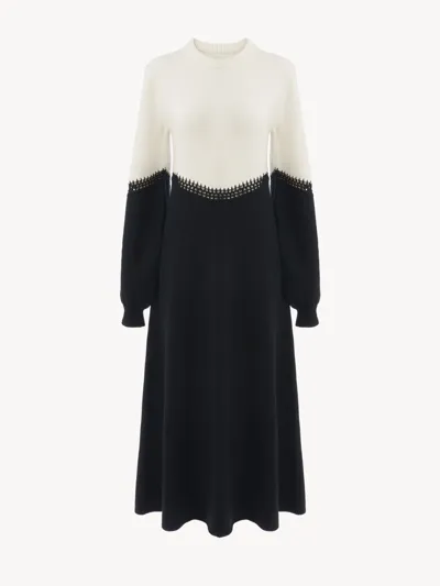 Chloé Robe Longue Évasée Manches Ballon Femme Noir Taille L 71% Laine, 29% Cachemire In Black