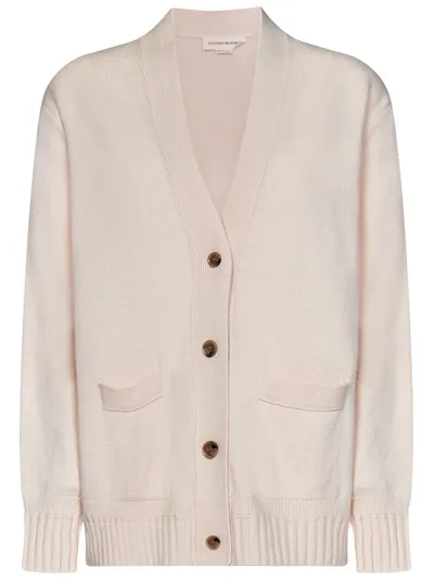 Victoria Beckham Ivory Lambswool Double Layer Cardigan In Grey