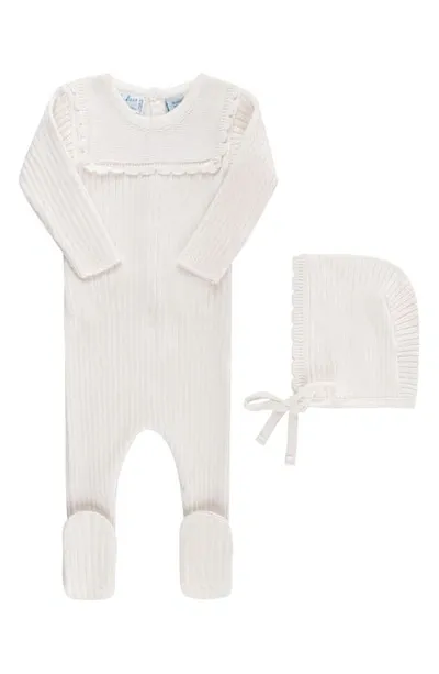 Feltman Brothers Babies'  Ruffled Yoke Rib Footie & Bonnet Set In Ivory