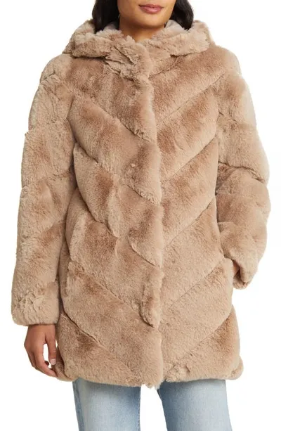 Bcbgmaxazria Chevron Faux Fur Hooded Jacket In Hazelnut