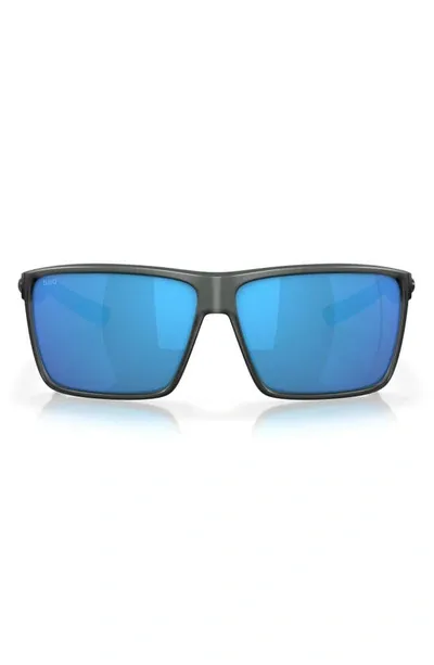 Costa Del Mar Rincon 63mm Polarized Oversize Rectangular Sunglasses In Blue Mirror