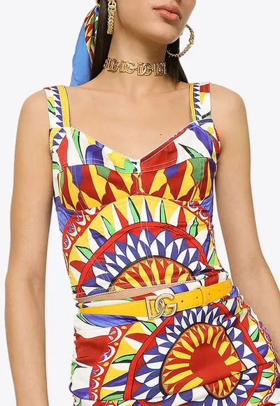 Dolce & Gabbana Carretto-print Charmeuse Bustier Top In Multicolor