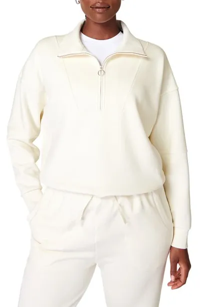 Sweaty Betty Sand Wash Funnel Neck Half Zip Sweatshirt In Studio White