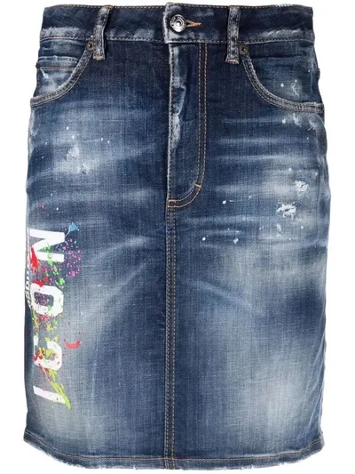 Dsquared2 Icon-print Denim Skirt In Blue