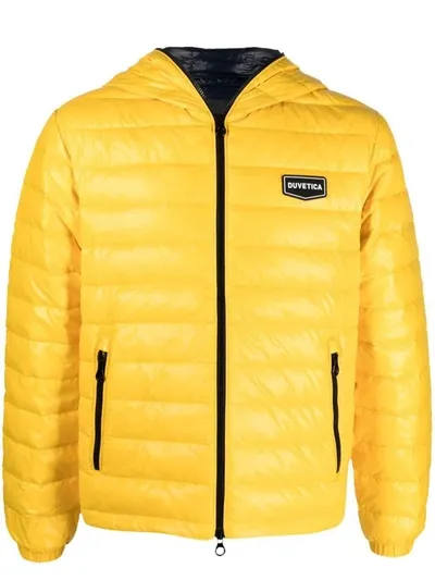 Duvetica Logo Patch Hooded Jacket In Yellow