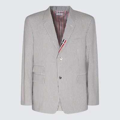 Thom Browne Seersucker Single-breasted Blazer In Med Grey