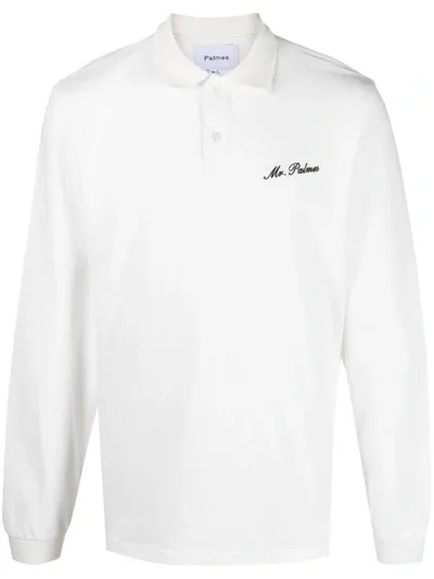 Palmes Mister Ls Logo-embroidered Polo Shirt In White