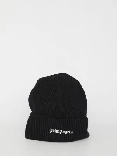 Palm Angels Beanie With Logo In Black