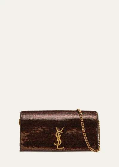 Saint Laurent Kate 99 Ysl Shoulder Bag In Sequins In Mocha