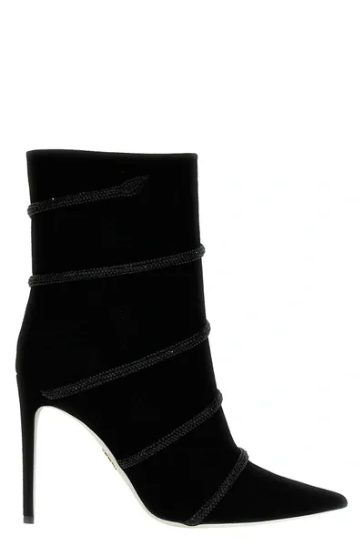 René Caovilla Rene Caovilla Suede Rhinestone Ankle Boots In Black