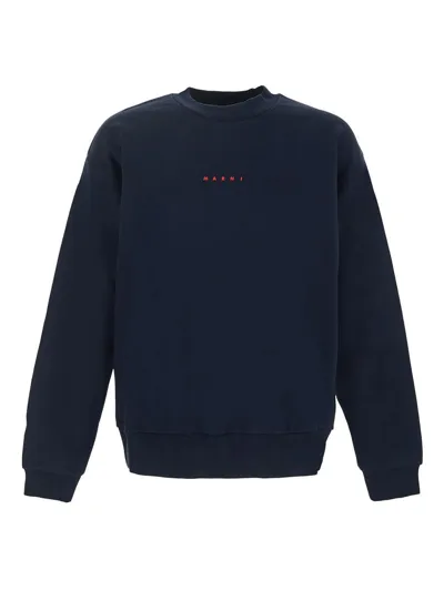 Marni Navy Printed Sweatshirt In Blue