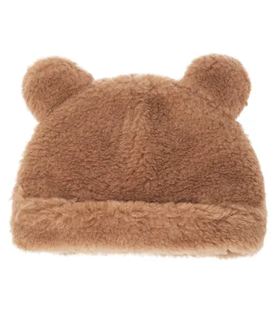 Max Mara Kids Camel-blend Ears Beanie In Brown