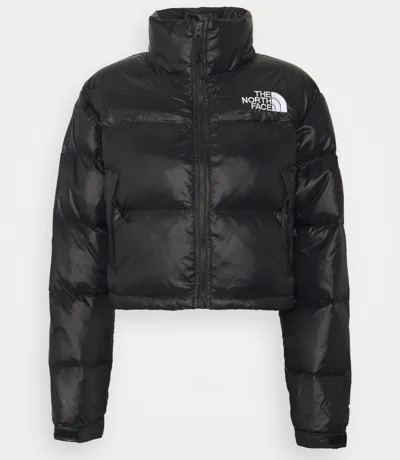 Pre-owned The North Face Nuptse Cropped Daunen Winterjacke Für Damen Grösse M Schwarz