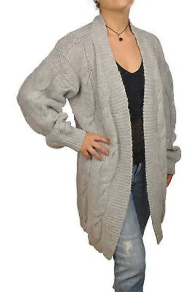 Pre-owned Pink Memories Frau Cardigan Manica Lunga Grigio Chiaro 16283