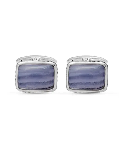 Luvmyjewelry Blue Lace Agate Stone Cufflinks In Black Rhodium Plated Sterling Silver In White