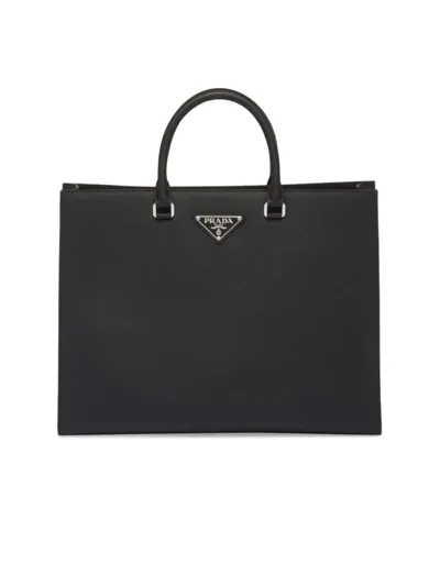 Prada Saffiano Leather Tote In Black