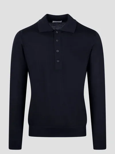 Paolo Pecora Extrafine Merino Wool Polo In Blau 1